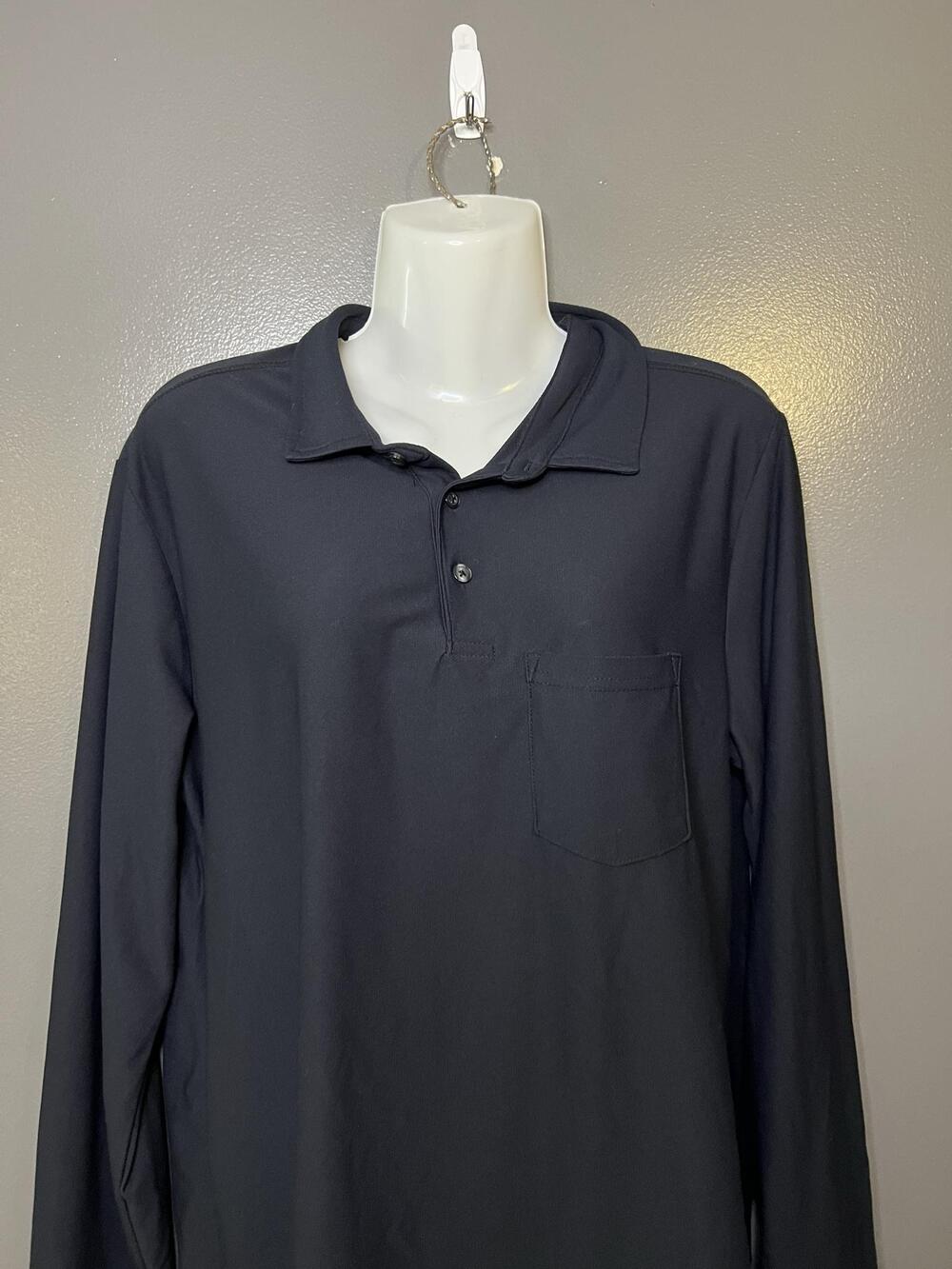Quince Polo Shirt Mens Medium Black Long Sleeve Recycled Polyester Pocket Knit